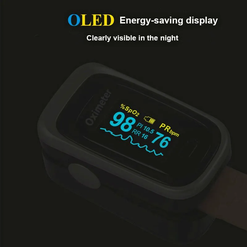 Finger Pulse Fingertip Oled Oximeter SPO2 PR PI RR Blood Oxygen With Respiratory Rate Oximetro De Pulsioximetro Dedo and case