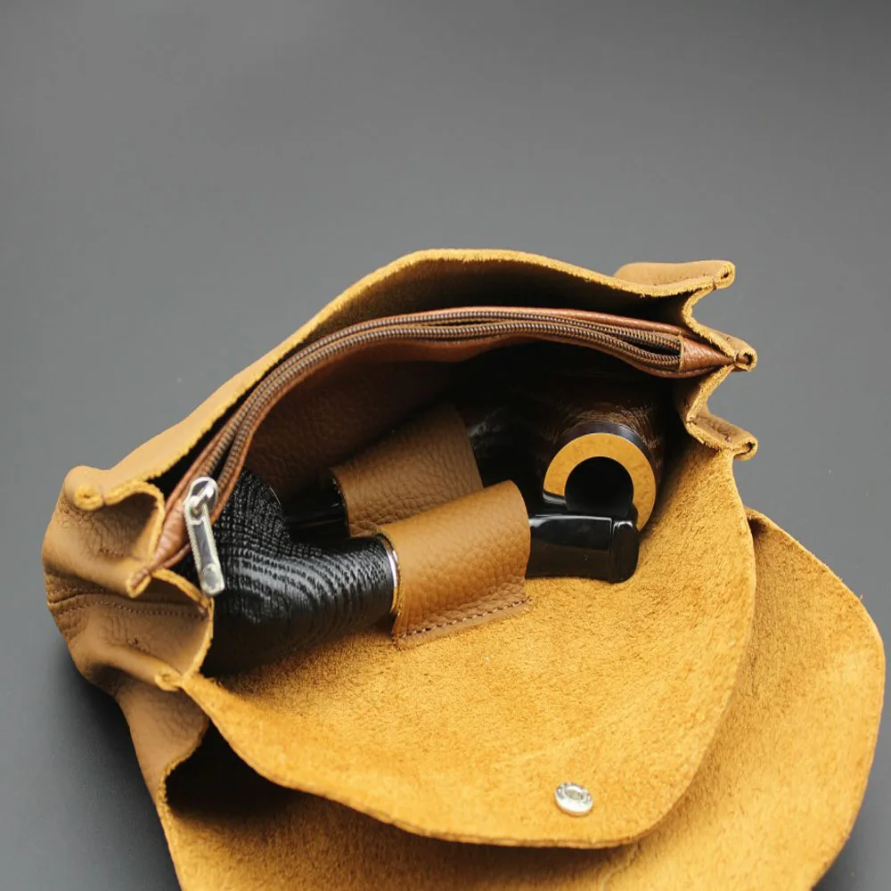 Soft Nature Solid 100% Real Leather Pipe Bag Purse Portable Travel Wood Tobacco Smoking Pipe Case/Pouch Smoking Tool Accessories