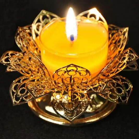 For the Buddha lamp, butter lamp holder, golden filigree lotus candelabra, hollow, candlestick, candleholder, candler~