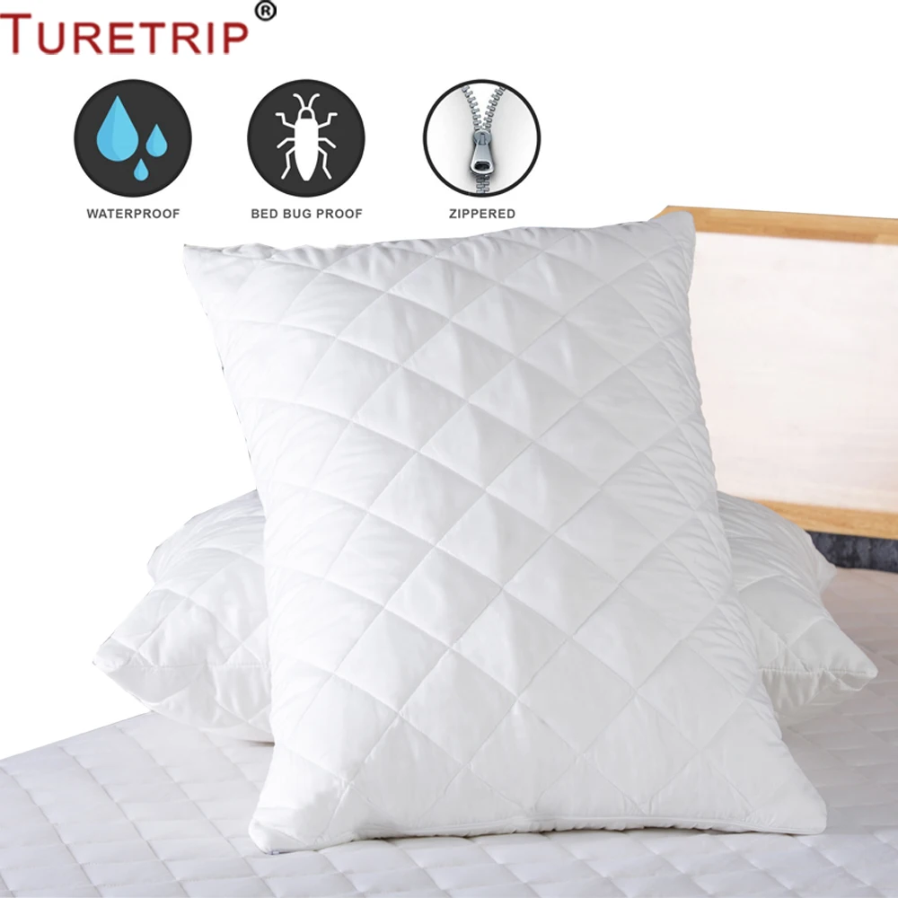 2pcs Quilted Pillow Covers Waterproof Pillow Protector Zippered Bedbug Proof & Washable Pillowcases