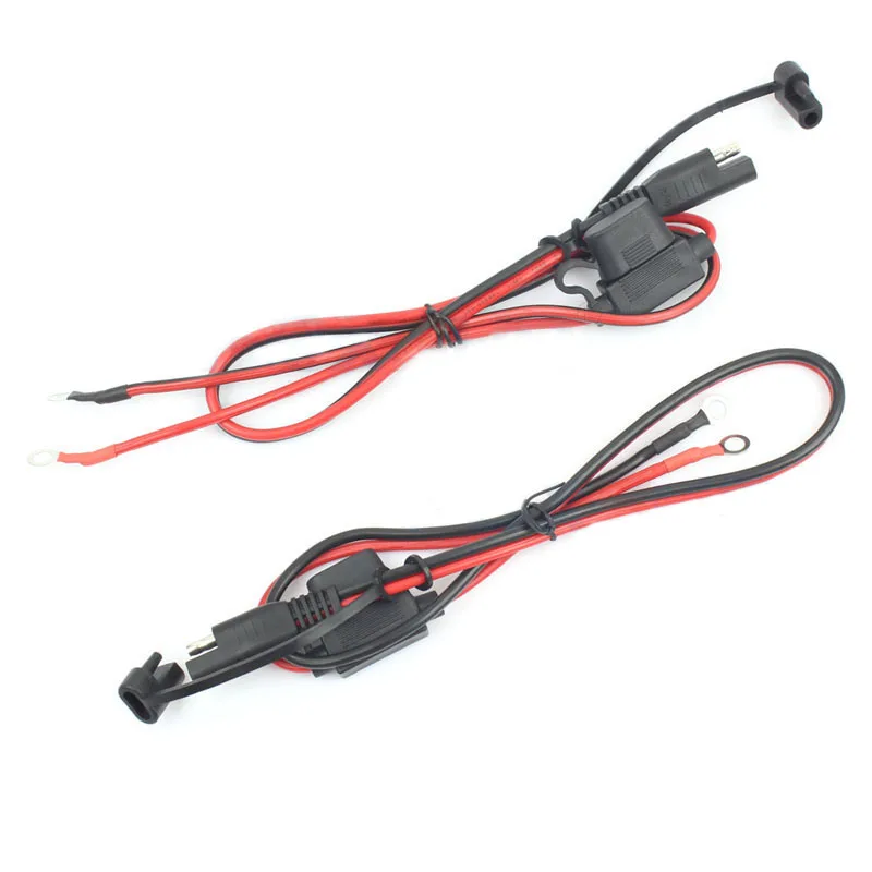 Foxsur 2Pcs Motorcycle Battery Charger Sae Charging Cable Sae Quick Disconnect Plug To 12V Ring Terminal Fuse