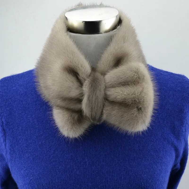 Real mink fur Bow tie women  collar ladies neck ring fashion new design solid white black color scarf T11