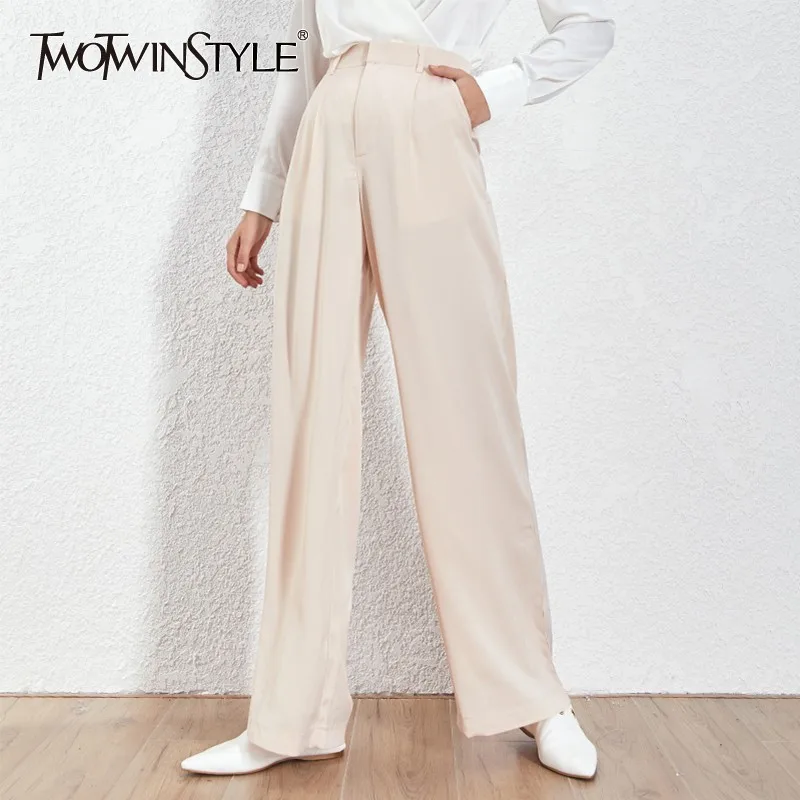 

TWOTWNSTYLE Summer Loose Casual Trousers For Women High Waist Maxi Wide Leg Pants Female Elegant 2022 Fashion Clothes New