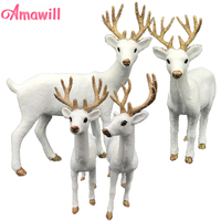 Amawill 1 Pc Plush Simulation Christmas White Reindeer Standing Xmas White Elk Deer Dolls New Year Party Decor Ornament Gift 8D