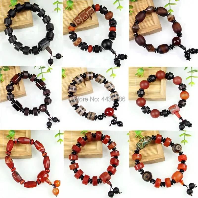 15*Different Styles Natural Agate Handmade Men And Women Tibetan TianZhu Bracelet Lucky Amulet Ornament *Free Gift Box