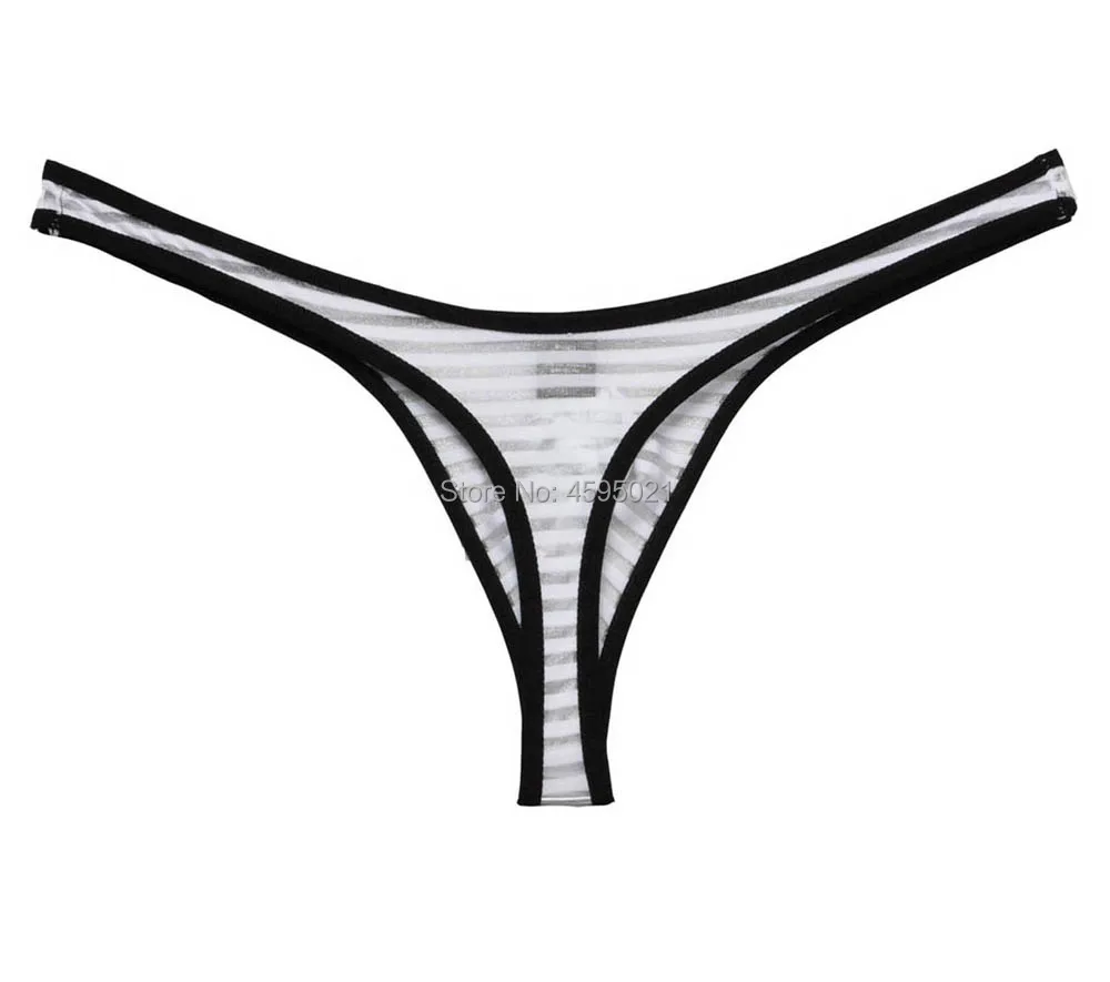 Men See-through Thong Mesh Stripe Jockstrap Micro T-back Underwear Male Border G-string Pants