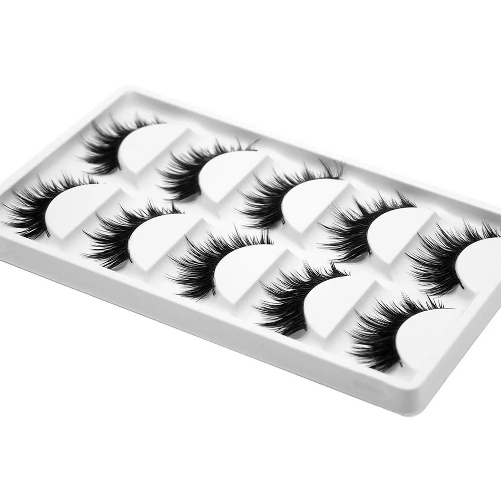 Kimcci 5pairs Natural Long 3D Mink Eyelash Fashion Cruelty Free Eyelashes Handmade Reusable Lashes Popular Makeup Fake Cilias