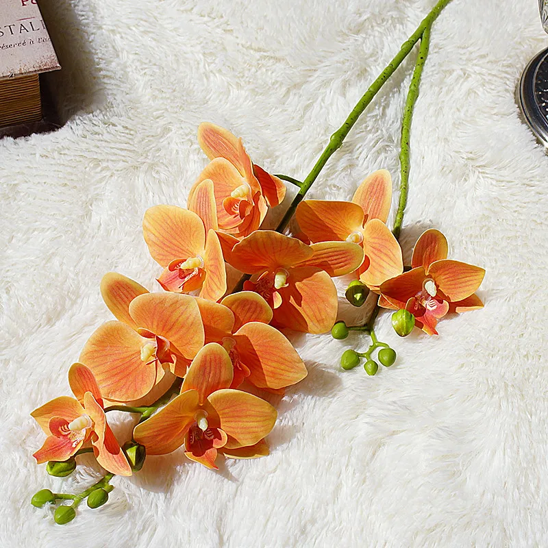 

3D Real touch 2 forks 9 heads artificial butterfly orchids wholesale latex flowers wedding decorative Phalaenopsis 6pcs / lot