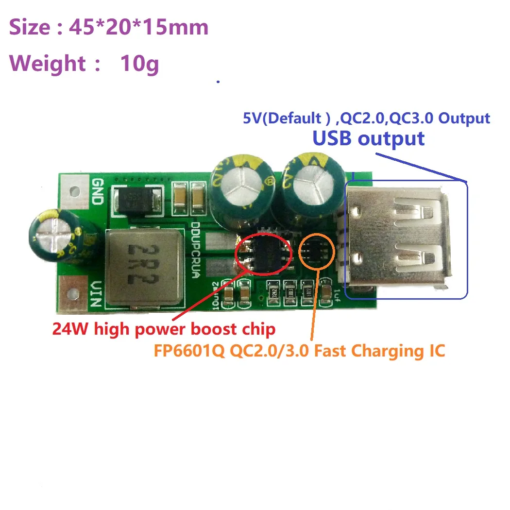 20W 3.7V 3.8V 4.2V 4.5V à 5V 9V 12V USB QC3.0 2.0 FCP Fast Quick Charger DC-DC Boost Tech Smart Phone PAD Charging