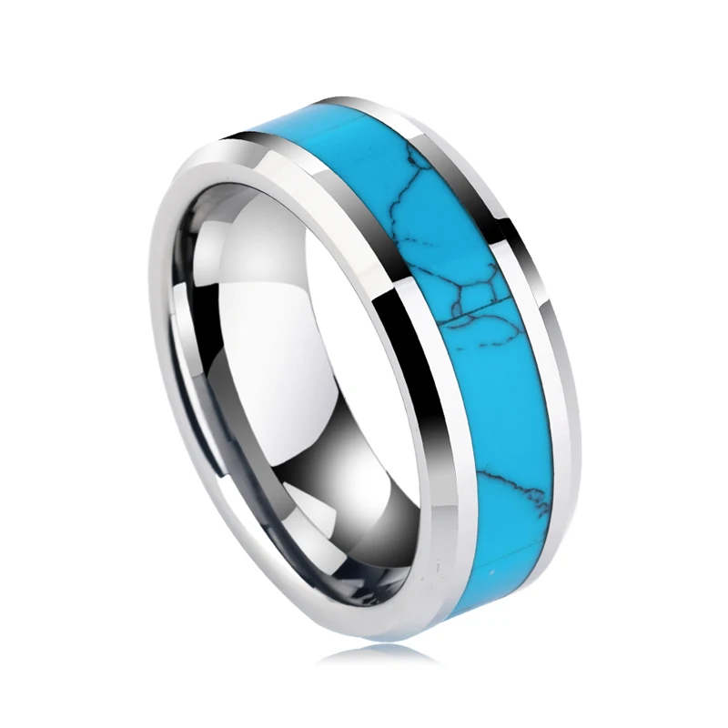 New Arrival 8mm Width Tungsten Carbide Wedding Rings Band for Woman Man Inlay Blue Stones Comfort Fit Size 6-14 Free Shipping