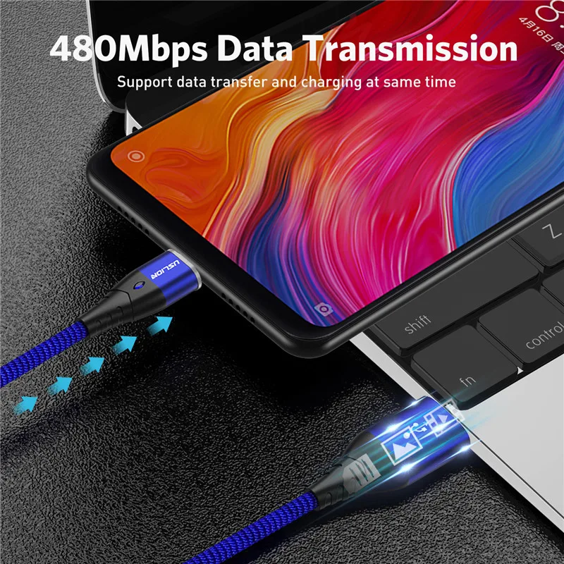 USLION Magnetic Fast Cable Micro USB Charging Phone Android Data Cable Wire Magnet Charger For Samsung Xiaomi Huawei Mobile 3A