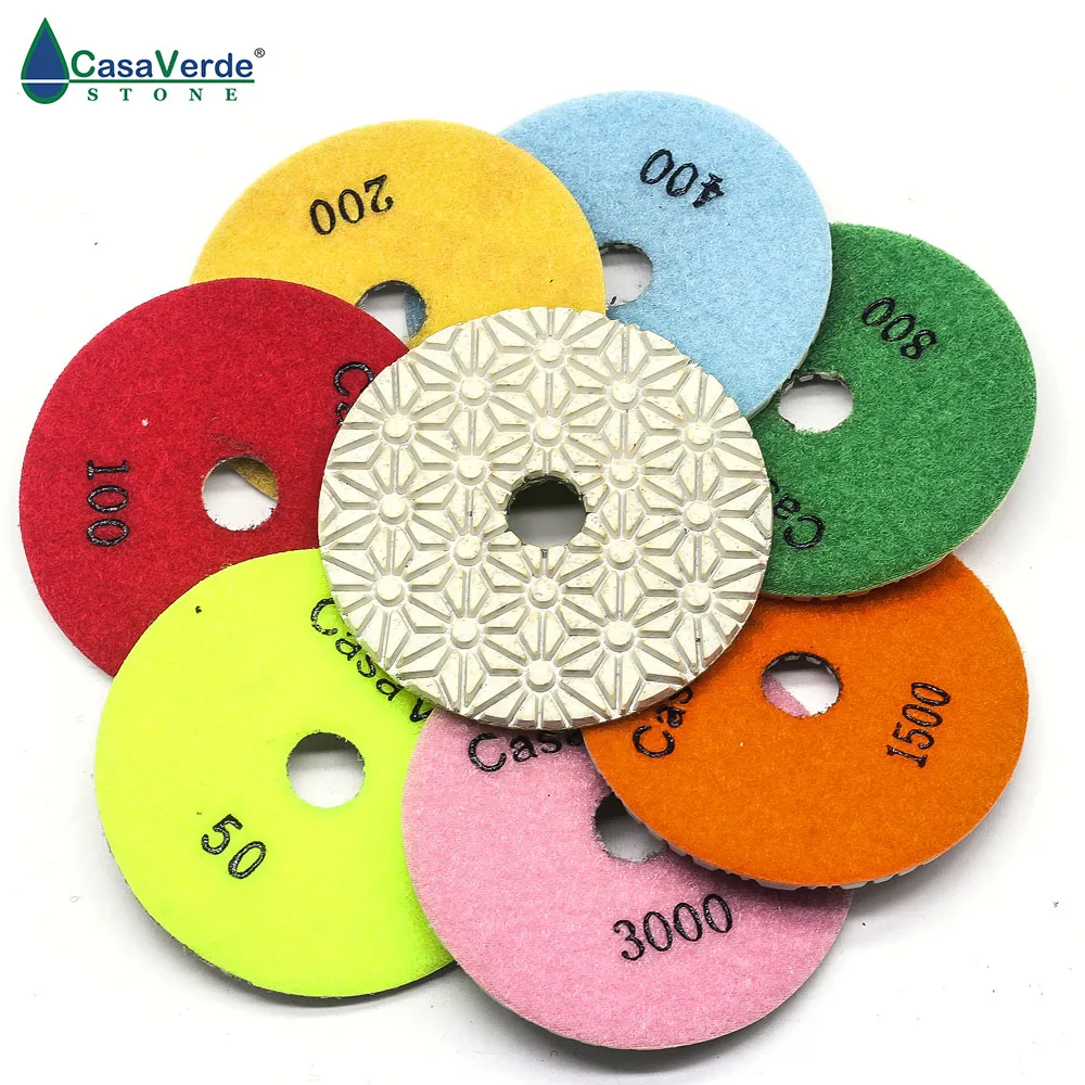 New products 7pcs/lot 4 inch 100mm with 3.0mm diamond granite dry or wet polishing pads for polishing for granite and marble