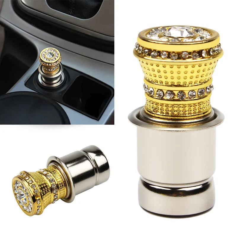 Newest Luxury Crystal Rhinestone Bling Car Iron 12V Cigarette Lighter Golden