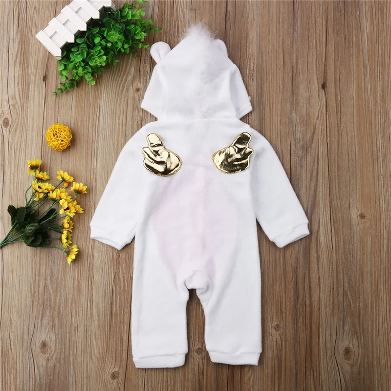 Baby Cloth Children\'s Three Dimensional Wings Bodysuit Newborn Kid Baby Girl Unicorn Flannel Jumpsuit Outfit Warm Clothes Winter