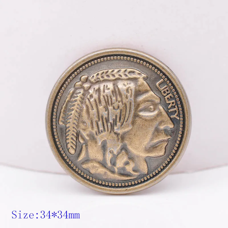 10pcs 34*34mm Antique Brass Heavy Nickel Brass Indian Head Belt Leather Studs Set Wallet Horse Saddles Screw Back