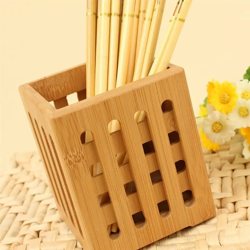 1 pc Chopsticks Holder Holey Durable Kitchen Bamboo Tableware Drying Canister Storage Bucket Cutlery Organizer for Restaurant