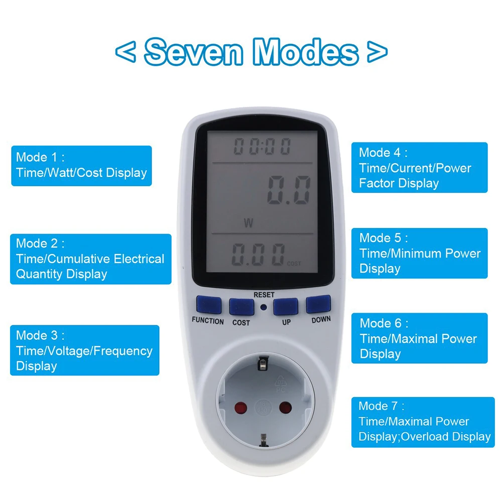 Digital Wattmeter Socket AC 230V 110V Power Meter Multifunction Electricity Consumption Energy Meter EU Plug Power Power Monitor