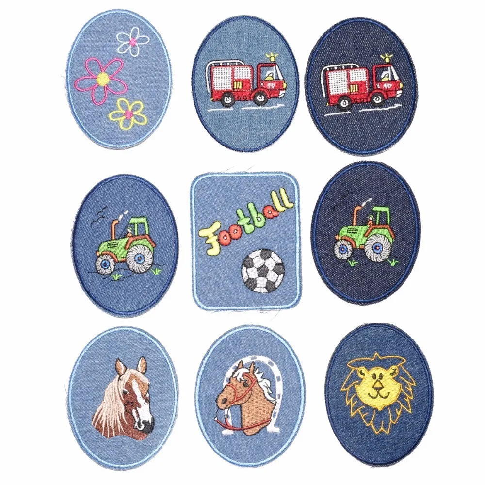 Elbow Knee Sewing Repair Patches Iron on Car Horse Appliques for clothing Jeans Stripes Stickers Embroidered Kids Cloth Badges