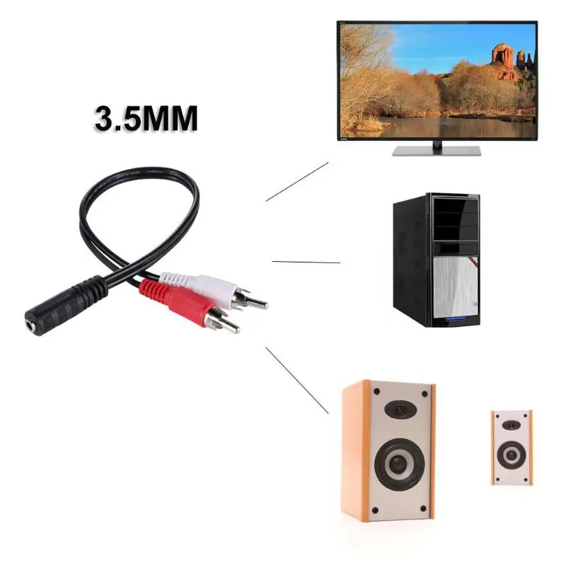 ALLOYSEED 3.5mm Female to 2RCA Male Plug Stereo Audio Converter Adapter Cable AUX AV Audio Extension Wire Cord For TV PC Speaker