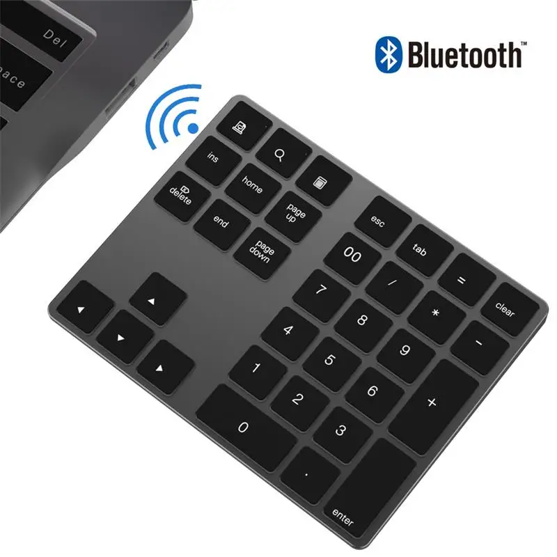 Bluetooth Number Pad, Aluminum Rechargeable Wireless Numeric Keypad Slim 34-Keys External Keyboard Data Entry for Macbook IMac