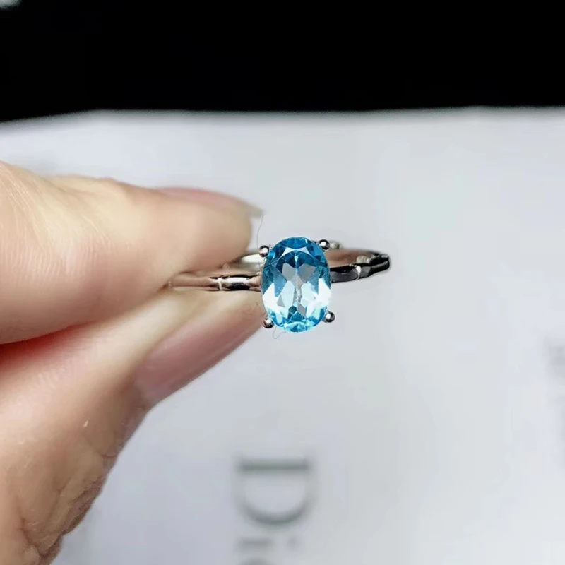 100% natural topaz silver ring for engagement 5 mm * 7 mm 0.6ct topaz ring solid 925 silver topaz jewelry birthday gift for lady