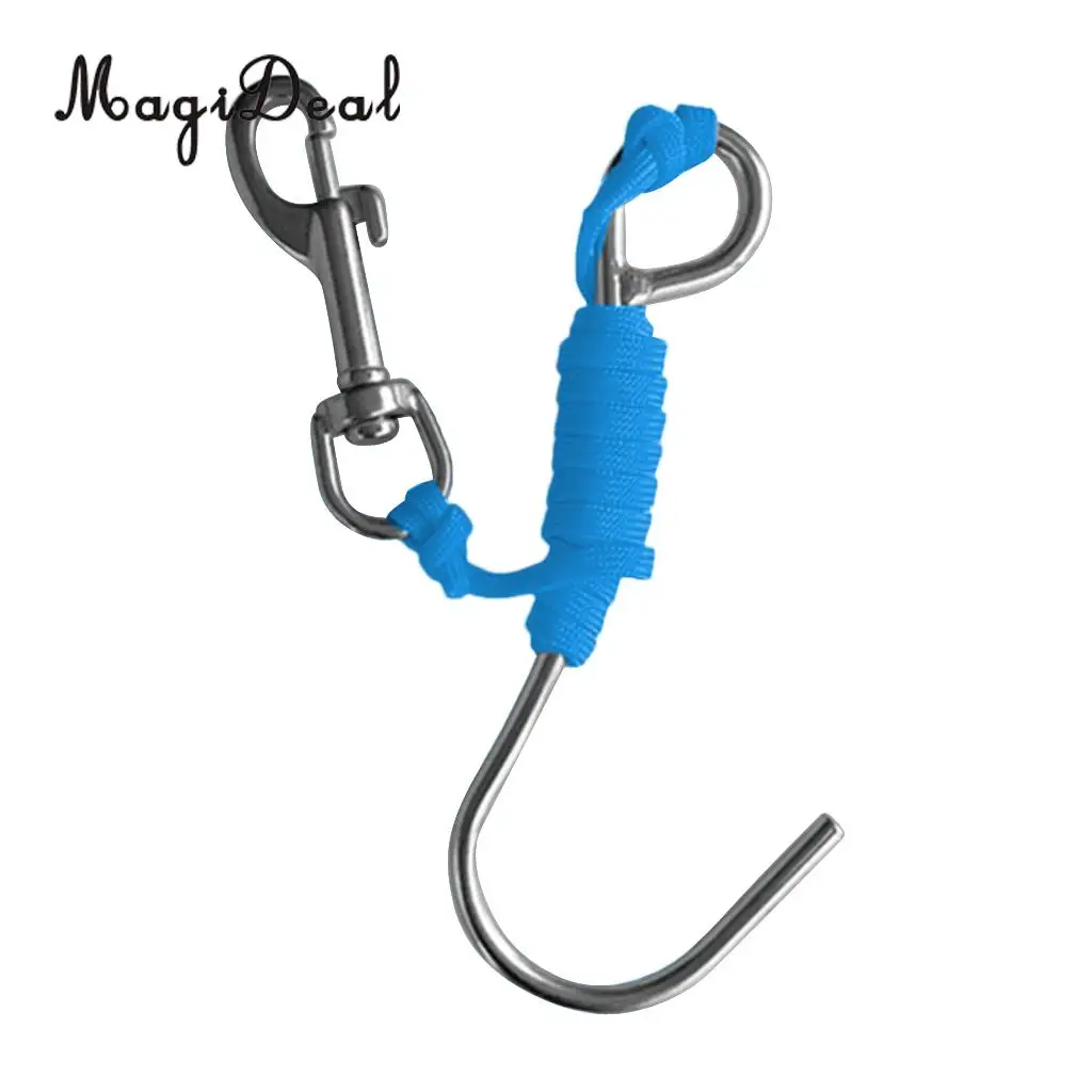 MagiDeal Scuba Diving Reef Drift Hook with 47' Line & Stainless Steel Clip for Snorkeling Freediving Swimming Caving Accessory