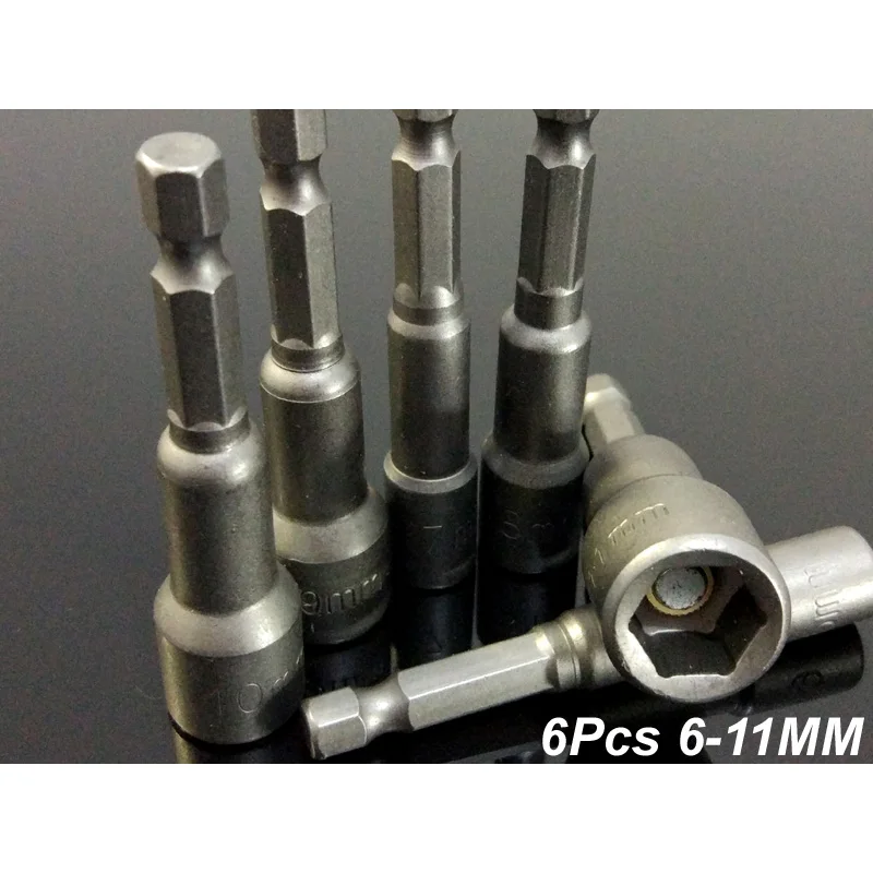 6 個セット 6-11 ミリメートル磁気六角スリーブ/ソケットノズルナットドライバーセット六角ドライバーアダプター 1/4 "六角シャンク電源ハンドツール