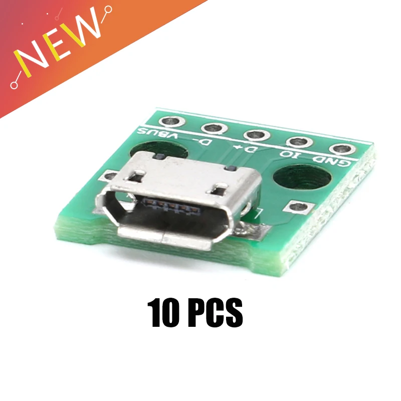 10pcs Micro USB To DIP  Adapter 5pin Female Connector Module Board Panel Female 5-Pin Pinboard B Type PCB 2.54 MM