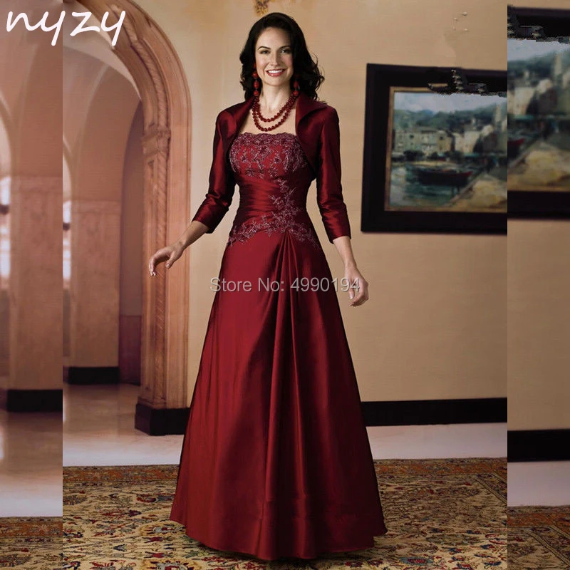 

NYZY M36 Burgundy Mother of the Bride Groom Dresses 2 Piece Outfits Suits with Jacket Bolero Party Formal Dress Women Elegant