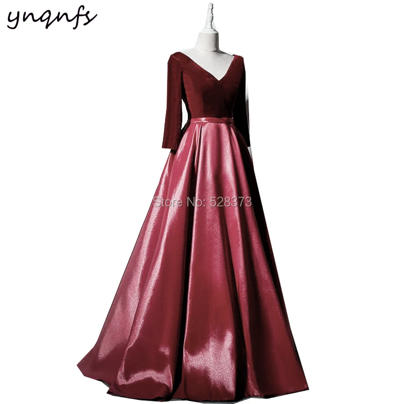 

YNQNFS Real Pictures Burgundy Mother of the Bride Long Dresses Evening Outfits Formal Dress Vestido de Festa Longo MD356