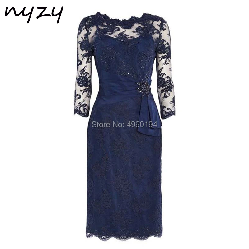 Kurze Mutter der Braut Kleider Marineblau 3/4 Ärmeln Mantel Lace Short Hochzeit Kleid Bräutigam Mutter Outfits 2019 m49 NYZY