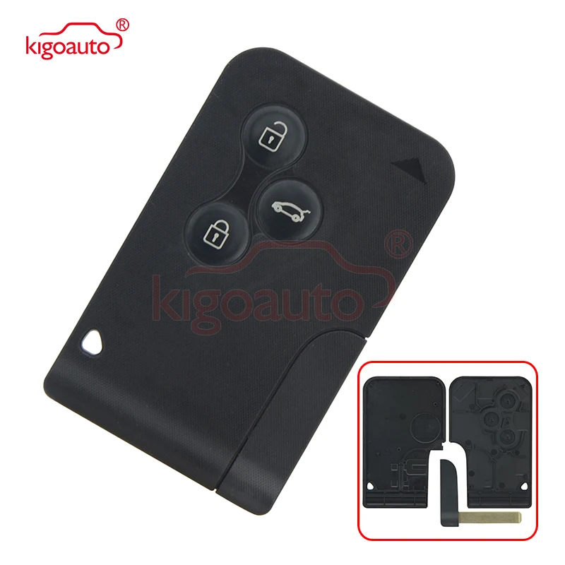 

Kigoauto 3 Button Smart Card For Renault Clio Logan Megane 2 3 Koleos Scenic Card Case Black Car Key Fob Shell With Key Blade