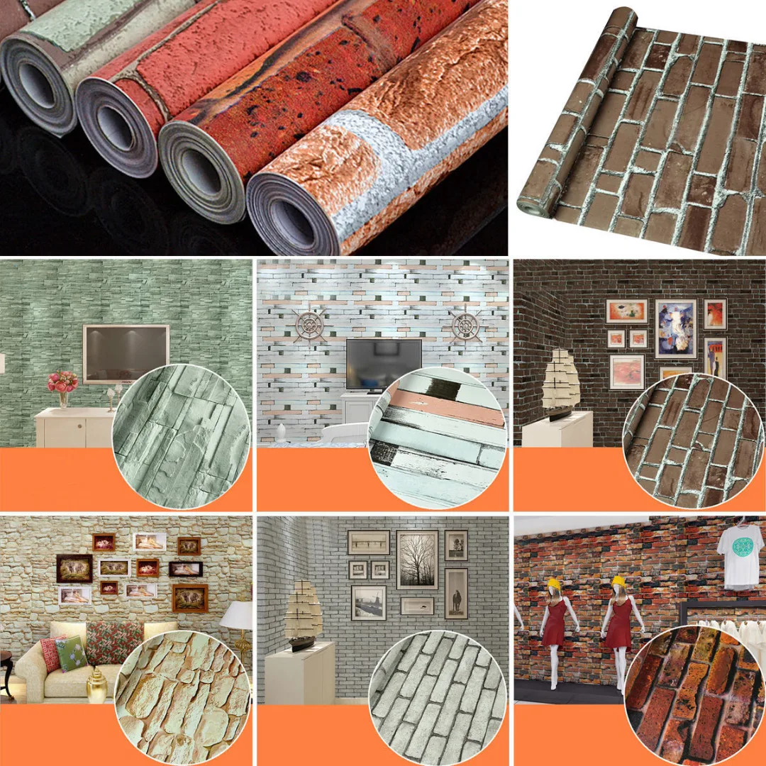 1x45 см * 10 м Современный 3D кирпичный узор самоклеящийся водонепроницаемый настенный Декор