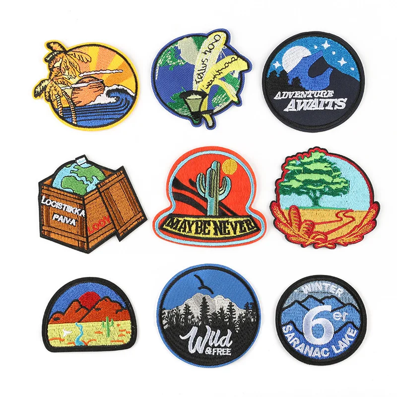 Originality Island dusk Round Badges Punk Banana earth Appliques Iron On Clothes Bags Shoes Decor Diy Scenery Badges Patches