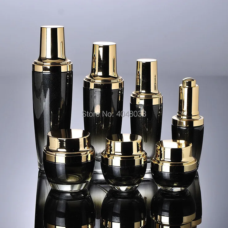 

Emulsion Bottle Press Pump Bottle Black Glass Essence Liquid Vial with Gold Cover 10 pcs Portable Refillable Cosmetic Container