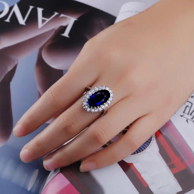 Fashion Big Long Oval dark blue stone Rings white gold color Cubic Zirconia Party Jewelry For Women Decorate festival gift