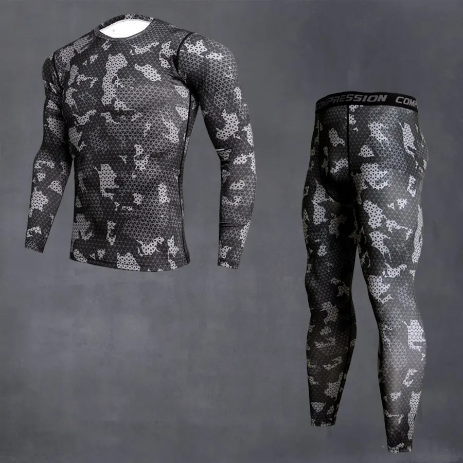 men\'s sportswear man running tights camouflage clothing rashgard male compression gym clothing running t-shirt MMA Clothing kit