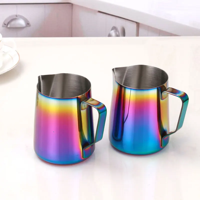 Leeseph Milk Frothing Pitcher Jug for Latte Art, Rainbow Color Stainless Steel Espresso Creamer Frothing Cup, 350 or 600ml