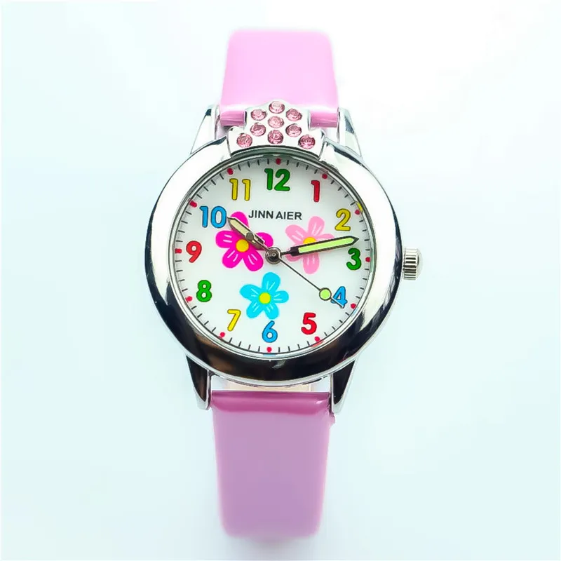 Nazeyt new little boys and girls lovely flower dial with crystal quartz watch children leather with diamond best gift clock