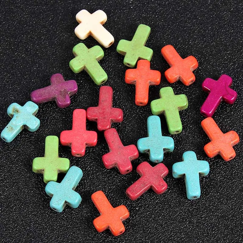 20pcs Natural Stone Cross Bead Charms For Woman Girls Charms Necklace Bracelet DIY Jewelry Making 15*11mm