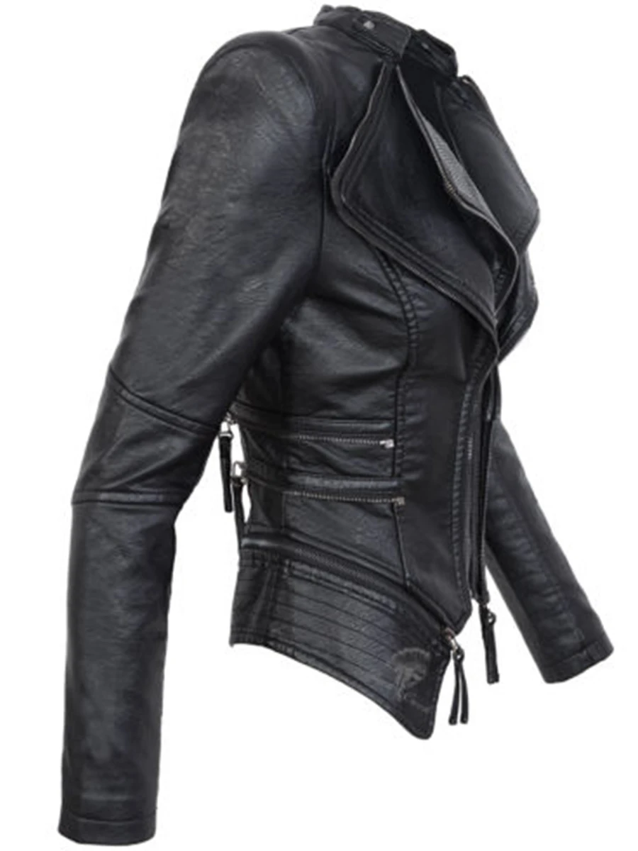 Gothic faux leather PU Jacket Women Winter Autumn Fashion Motorcycle Jacket Black faux leather coats Outerwear Coat HOT