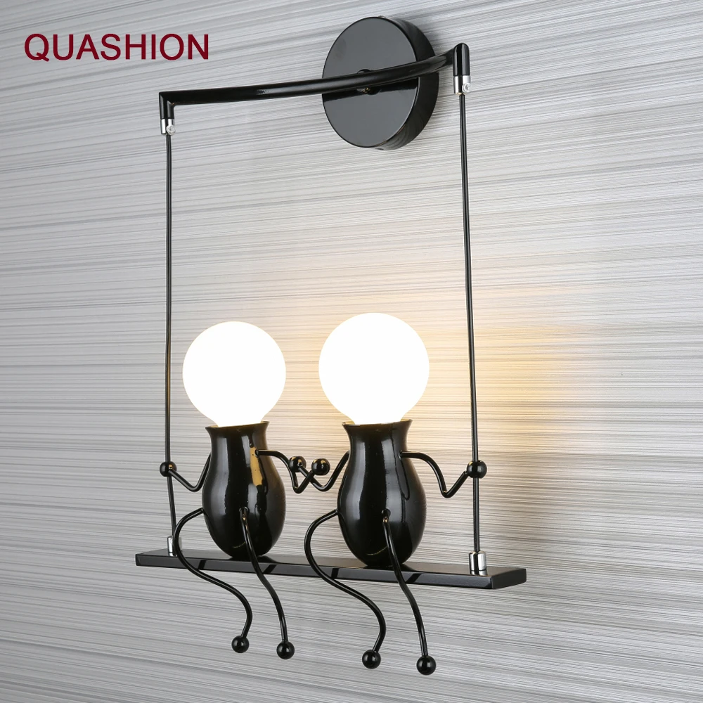 

American Country Modern Iron LED Wall Lamp Bedroom Bedside Aisle Cartoon Robot Wall Sconce Light Children Room Luminaire E27