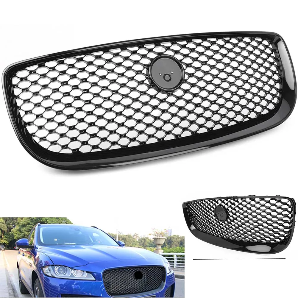 

For Jaguar XJ 2016 2017 2018 Car Front Radiator Mesh Grill Upper Grille with Chrome Red Emblem