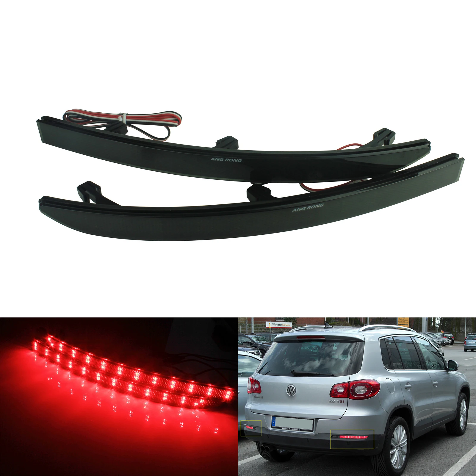 

ANGRONG 2x Black Smoked Lens Rear Bumper Reflector LED Tail Brake Stop Light For VW Tiguan 08+