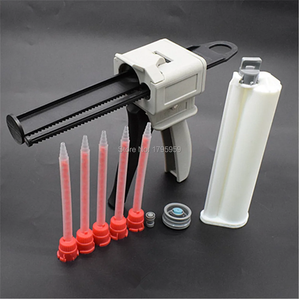 Pistola per colla epossidica AB 75ml pistola per calafataggio adesiva 1: 1 con ugello di miscelazione statico 5pc 1: 1 e cartuccia a doppio barilotto vuota da 75ml 1: 1