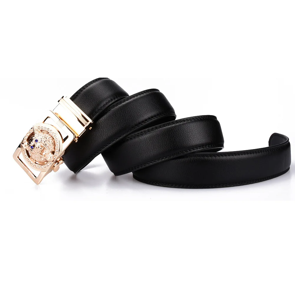 Genuine Leather Wolf belt for Men Polychrome rhinestone Alloy belt automatic buckle black Luxury Brand plus size Ceinture Homme