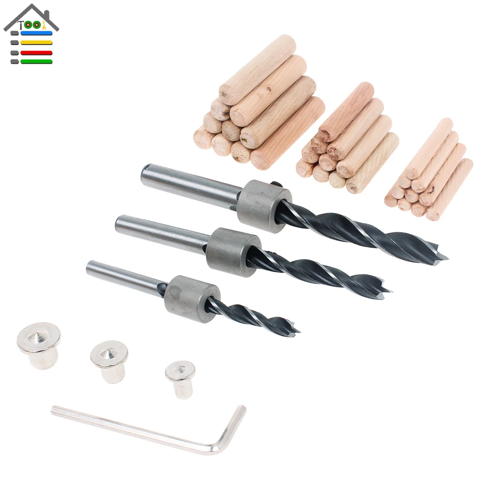 Wood Dowel Jig Kit 6 8 10mm Drill Guide Set with Wooden Pins Center Dowel Tenon Handheld Woodworking Quick Doweling Joints