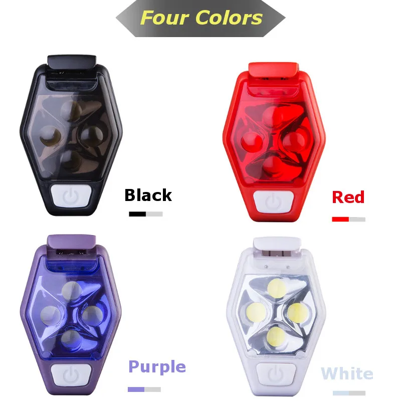 New Back Clip Signal Lamp 4 LED IPX4 Waterproof Night Running Sports Riding Warning Lights Bicycle Tail Lamp 4 Modes Camping