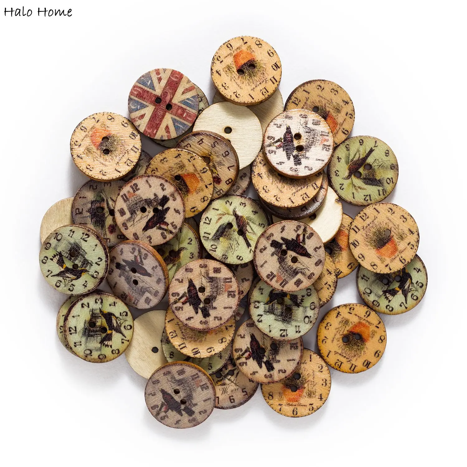 50pcs Clock theme Wood Buttons for Handwork Sewing Scrapbook Clothing Crafts Accessories Gift Card Handmade Decoration 20/25mm