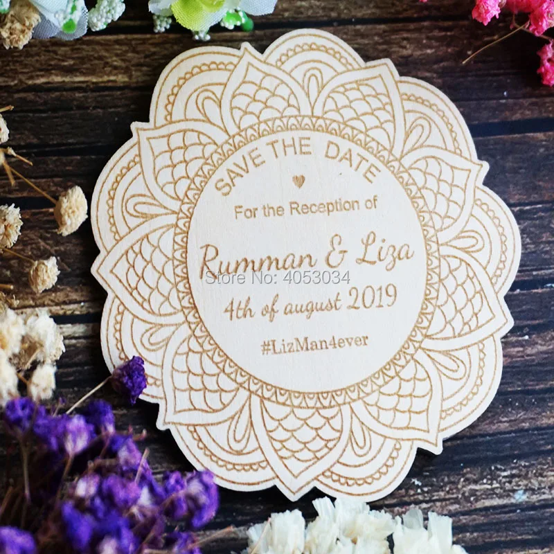 Personalised Wooden Wedding Mandala 'Save the Date  Magnets